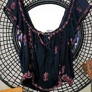 Free people sheer indigo peasant top